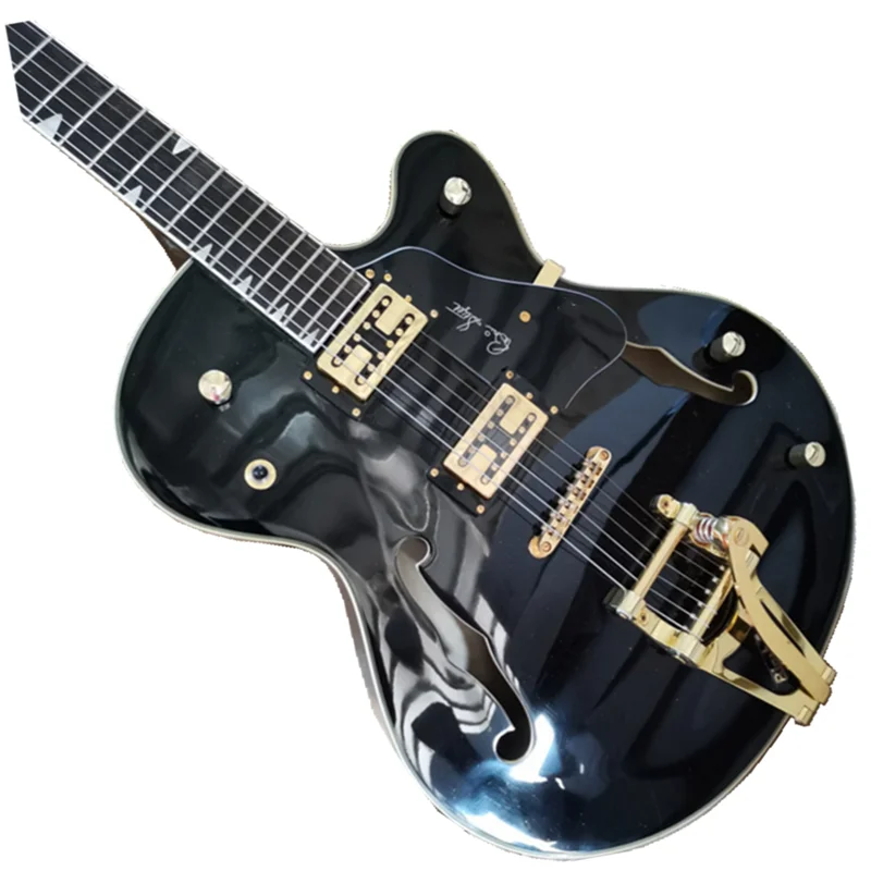 6 String semi-hollow guitar Black Body Electric Guitar with Golden Hardware