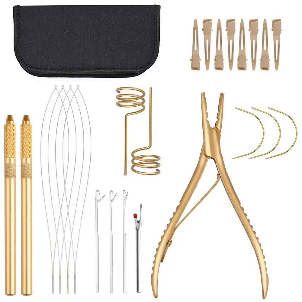 

ARLANY Hair Extension Pliers Kit 2-Holes Hair Extension Pliers Microlinks Pliers Pulling Hook Crochet Hair Sectioning Rings