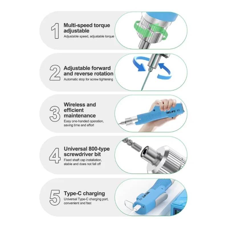E2 Torque Electric Screwdriver Set Multi-speed Adjustable Torque Electric Screwdriver for Mobile Phone Screw Disassembly - view 6