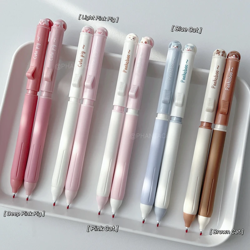 2er-Set niedliche Gelschreiber im Katzen-Design für Schüler, 0,5 mm schwarzer Stift, Gelschreiber im Schweinchen-Design, kreativer Tier-Schreibstift, Bürobedarf – Detail 9