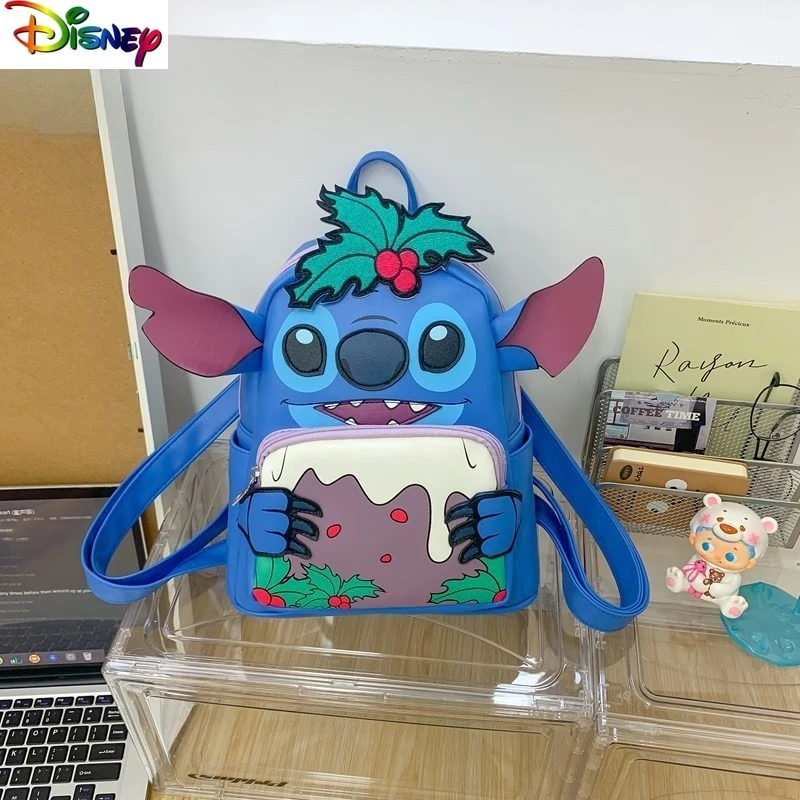 Disney Fashion High Quality PU Large Capacity Backpack Student Cute Cartoon Stitch Versatile Backpack