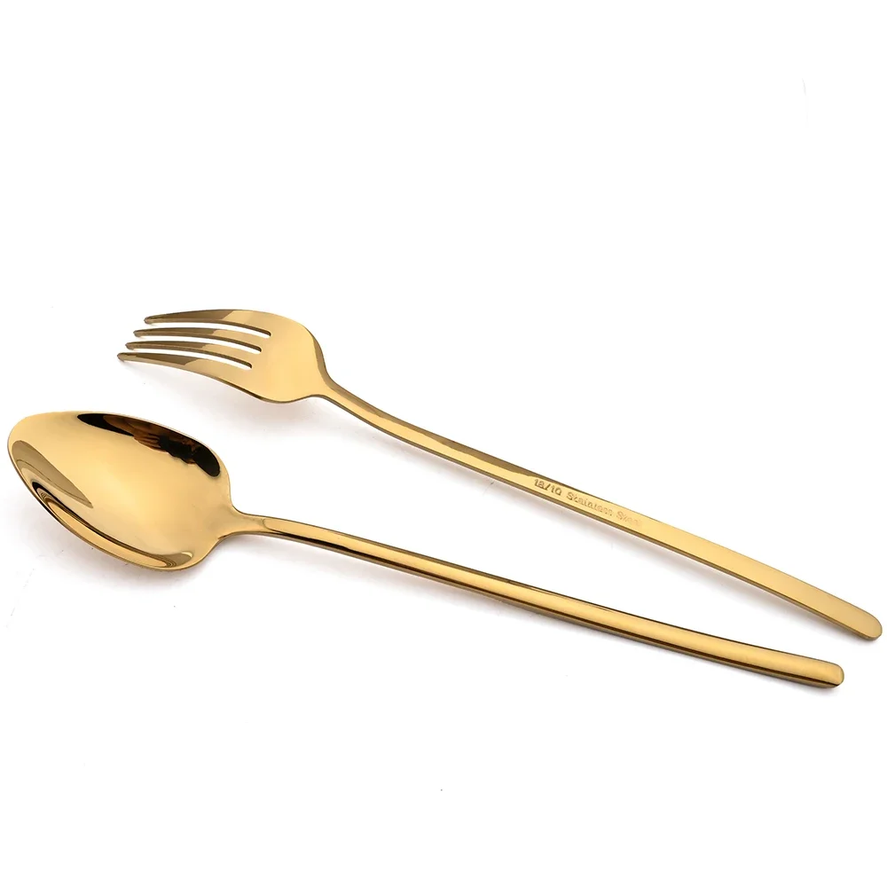 10Pcs Gold Tableware Stainless Steel Silverware Knife Fork Spoon Teaspoon Cutlery Mirror Dessert Dinner Set Complete Flatware