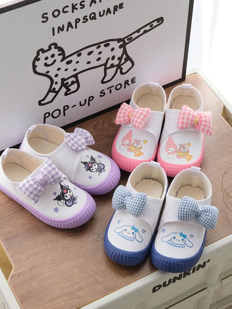 Anime Cartoon Kuromi Children's White Shoes Indoor Breathable Girls Canvas Shoes Kindergarten Baby Soft Bottom Cloth Shoes