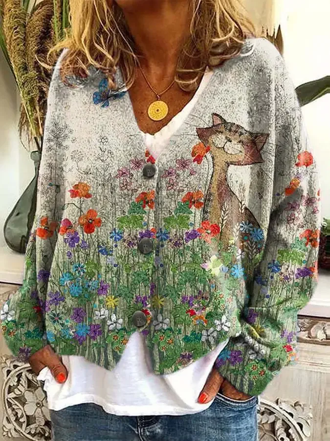 

New women's clothing fashion temperament, casual commuting elegance, Christmas abstract print, casual cloak jacket, cardigan