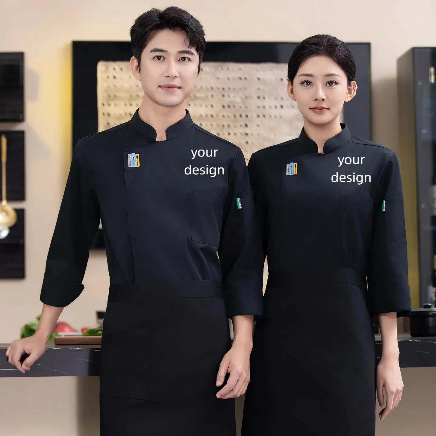 Spring Autumn Custom Professional Kitchen Jacket Print Logo Personalized Design Pattern DIY Work Clothes Cook Coat Top