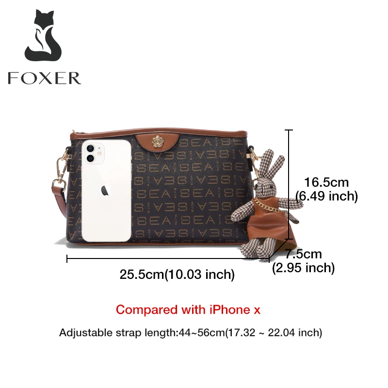 FOXER Brand Women Monogram Printing PVC Crossbody Female Fashion PU Leather Soft Messenger Bag Lady Shoulder Bag Gift For Girl\'s