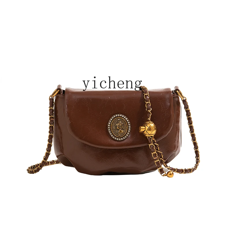 

XL autumn and winter versatile fashion chain crossbody small bag women's brown retro mobile phone bag