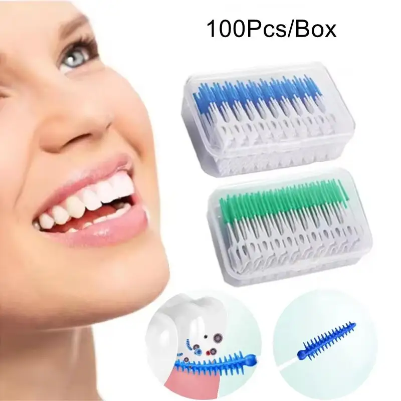 100Pcs Interdental Brushes Soft Silicone Dental Floss Sticks Teeth Gap Cleaner Disposable Toothpick Oral Care Tool For Adults K