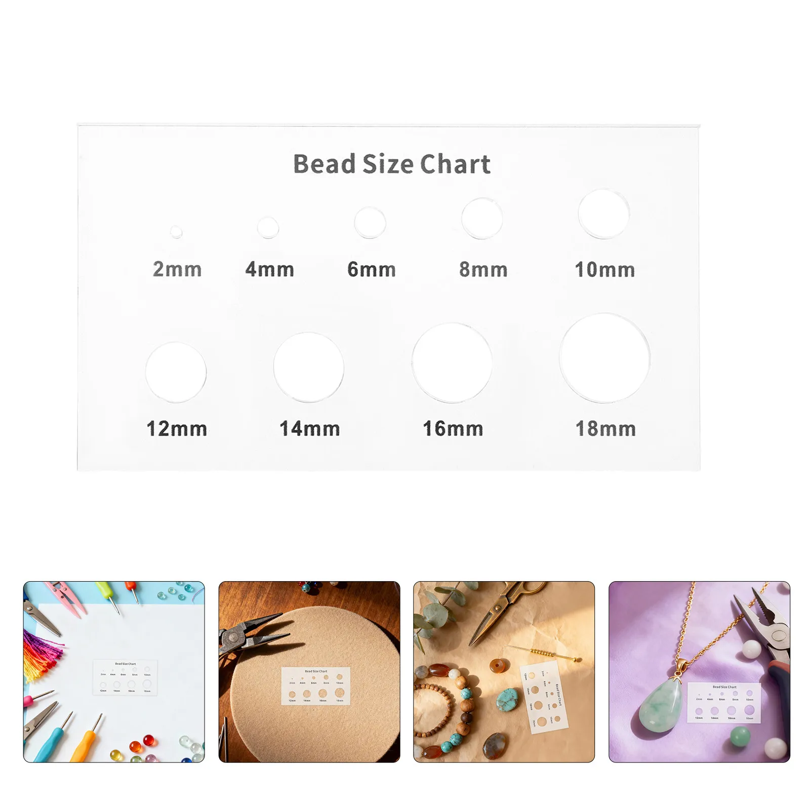 2Pcs Jewelry Sizing Gauge Acrylic Bead Measuring Tool for Crafters Pocket Size 2 4 6 8 10 12 14 16 18Mm Bead Size Chart Beading