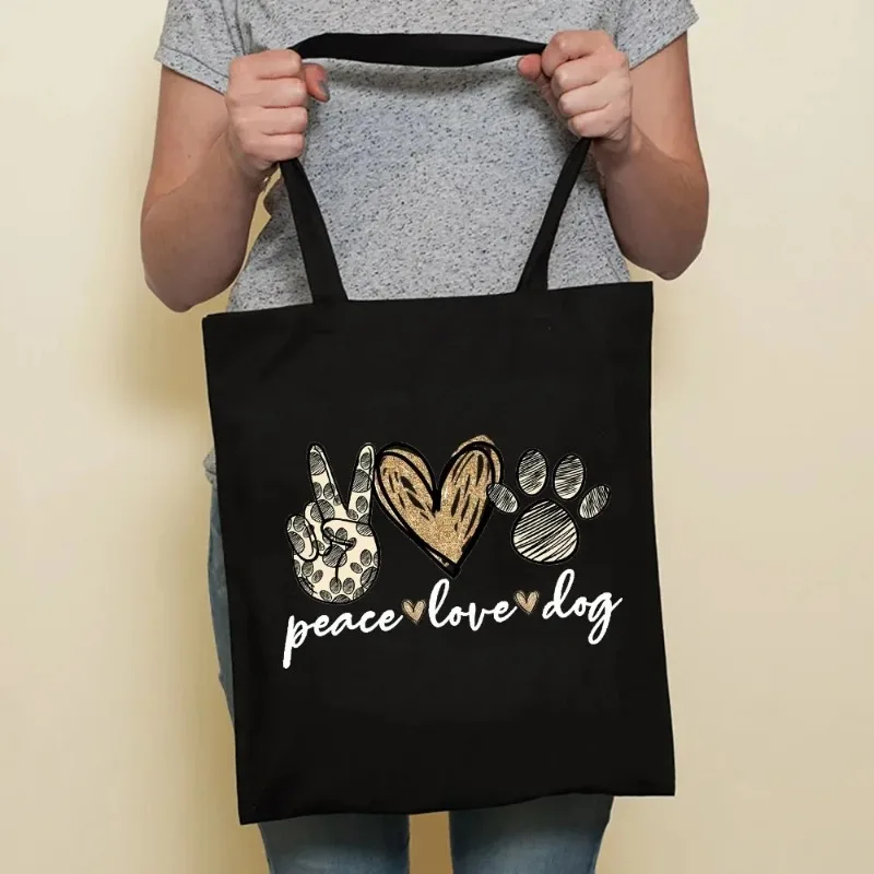 

Cute Dog Harajuku Fashion Shopping Black Bags Canvas Tote Bag Bulldog Mom Dachshund Reusable Cloth Bag Handbag Shoulder Bags