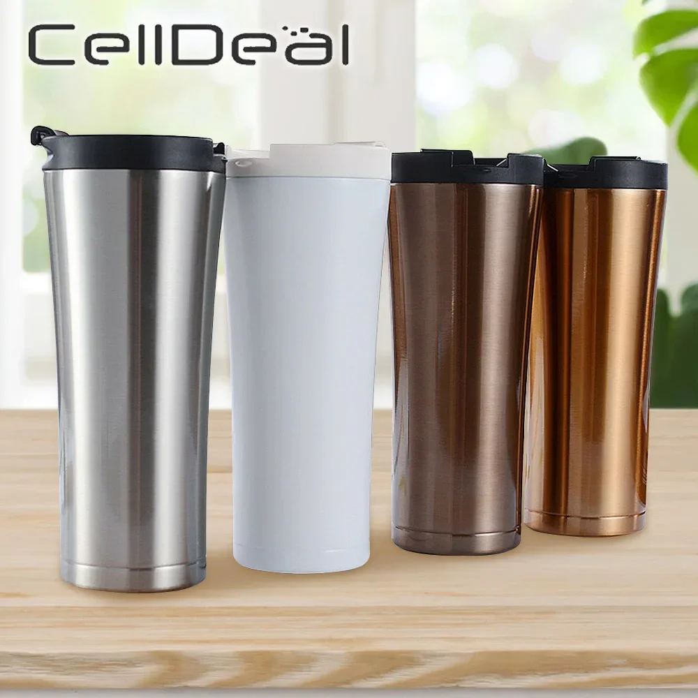 500ML Coffee Thermos Mug With Cover 304 Stainless Steel Insulation Water Cups Portable Travel Car Office Use Vacuum Flasks Cup