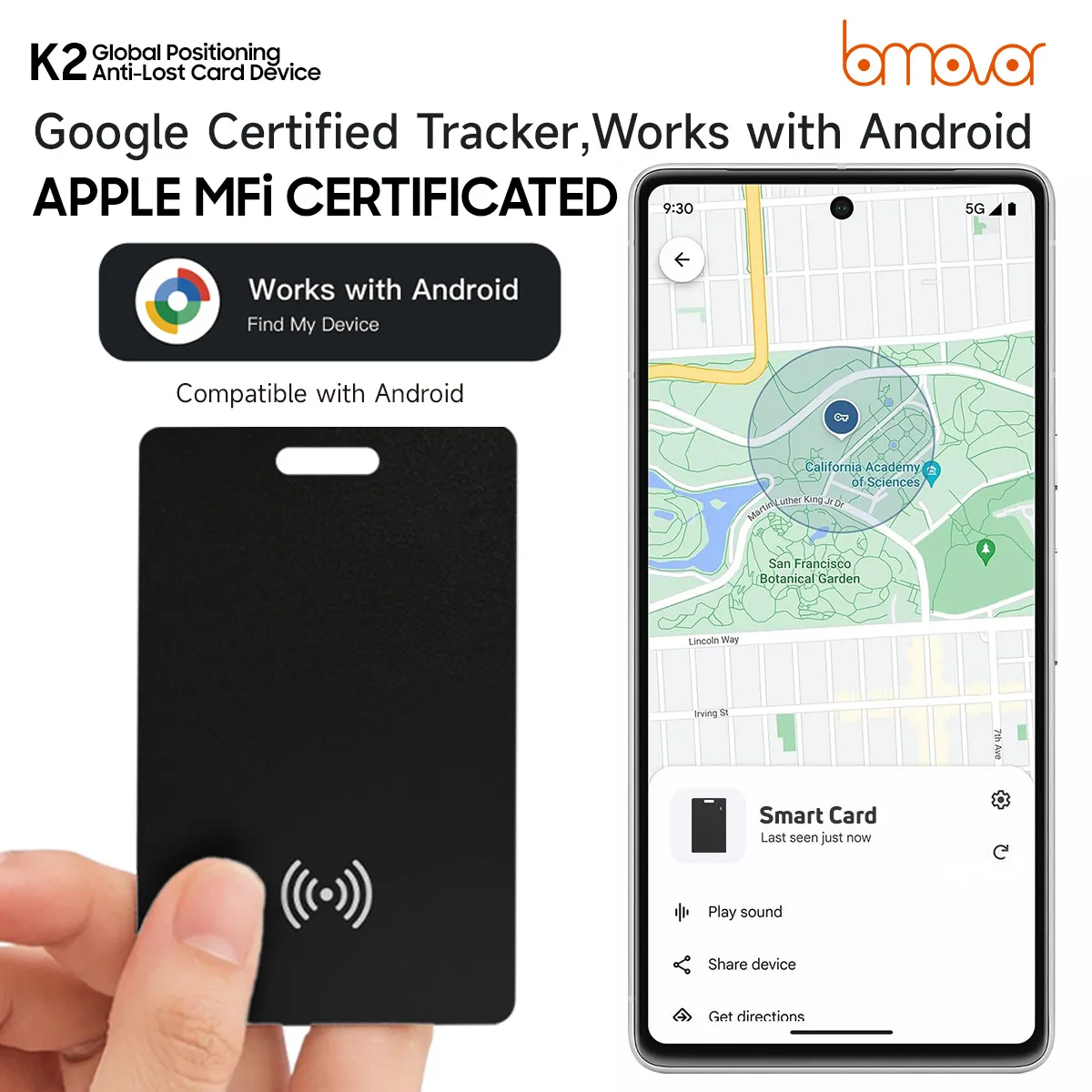 بطاقة تعقب المحفظة لنظام Android فقط، مكتشف المحفظة بطاقة هوائية قابلة لإعادة الشحن، بطاقة ذكية رفيعة وخفيفة IP68 مقاومة للماء GPS #4