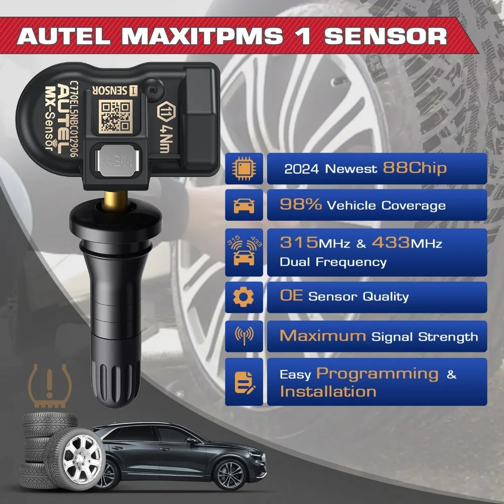 Autel-2-in-1 Sensor De Substituição De Pneu De Borracha, Sensor TPMS MX-Sensor, 315MHz e 433MHz, Dupla Freqüência, Todos