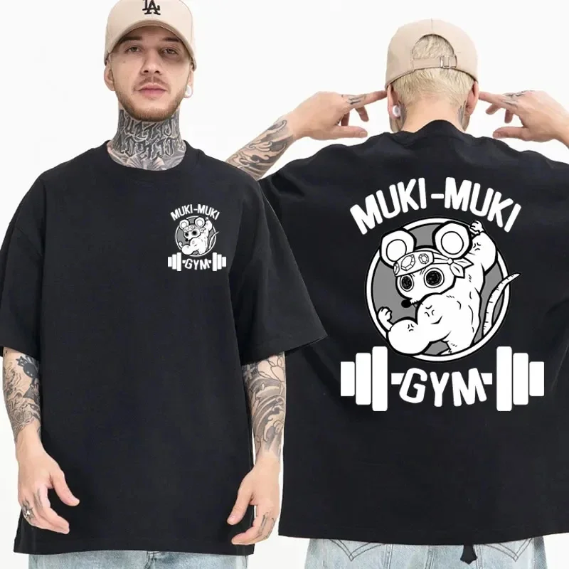 Anime Demon Slayer Uzui Tengen Print T-Shirts Unisex Lustige Ninja Mäuse Muki Muki Gym T-Shirt Muskelmaus Übergroßes T-Shirt