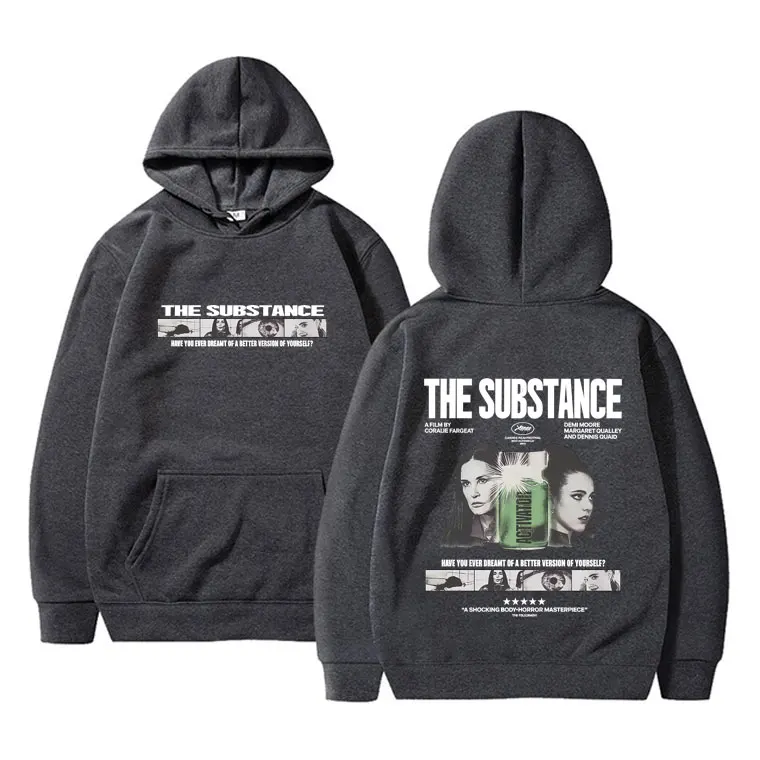 เสื้อฮู้ดพิมพ์ลายกราฟิกจากภาพยนตร์สยองขวัญ The Substance แฟชั่นสตรีทแวร์สำหรับผู้ชายและผู้หญิง สไตล์ลำลอง ผ้าฟลีซคอตตอนทรงโอเวอร์ไซส์