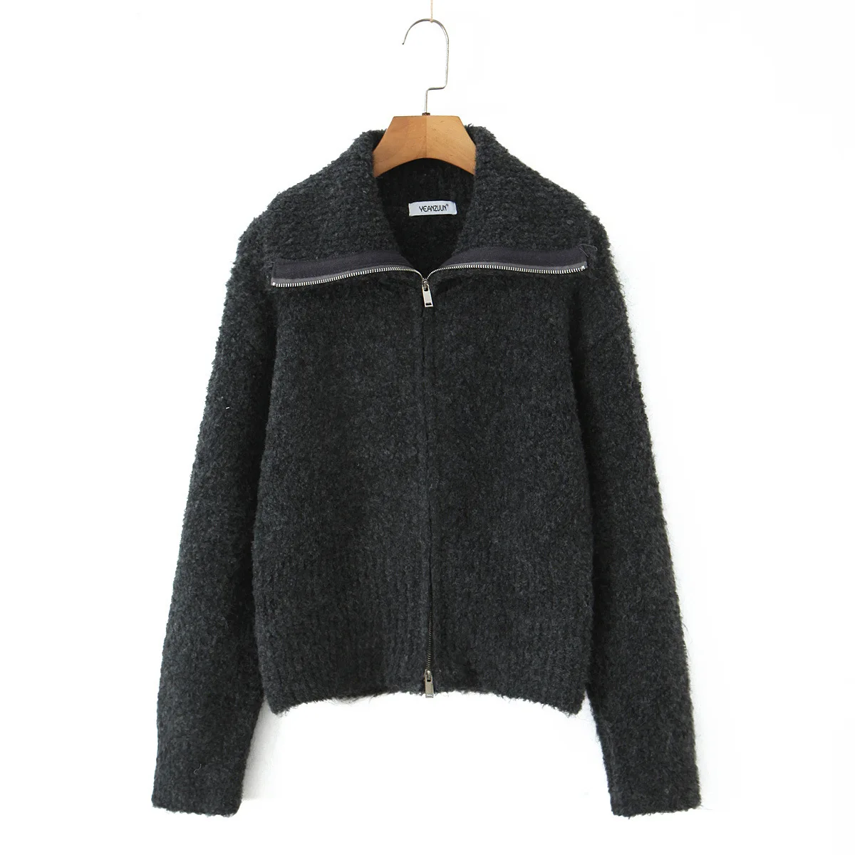 

Women's Fashion Autumn Cardigan Sweater Warm Slim Fit Double Zipper Turn-down Collar Knitted Top European Style Female Garment