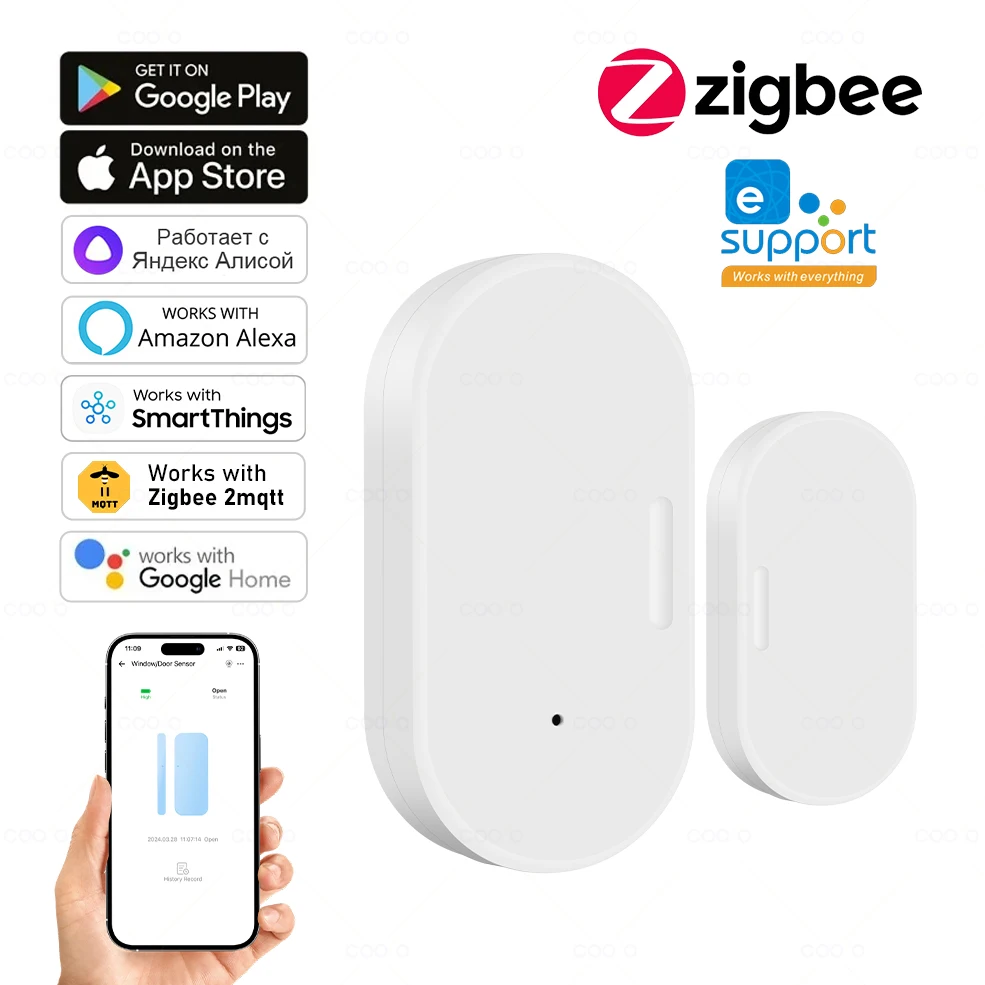 

Zigbee Smart Door Window Contact Sensor Wireless Detectors Open/Close Works with Alexa Google Home Zigbee2MQTT Home Assistant