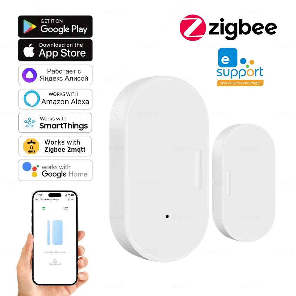 Zigbee Sensor de contacto inteligente para puerta y ventana, detectores inalámbricos para abrir/cerrar, funciona con Alexa, Google Home, Zigbee2MQTT