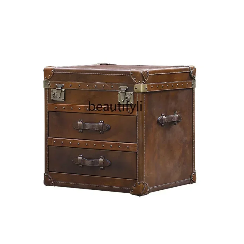 

American Country Retro Bedside Table Living Room Leather Suitcase Decorative Cabinet B & B Coffee Table