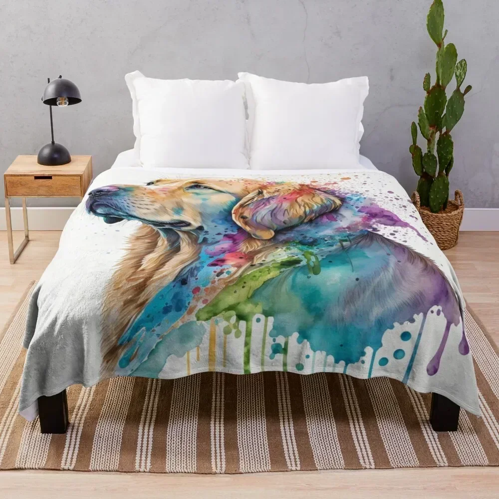 Original Watercolor Golden Retriever Throw Blanket Cozy Throw Blanket Birthday Gift for Him Her