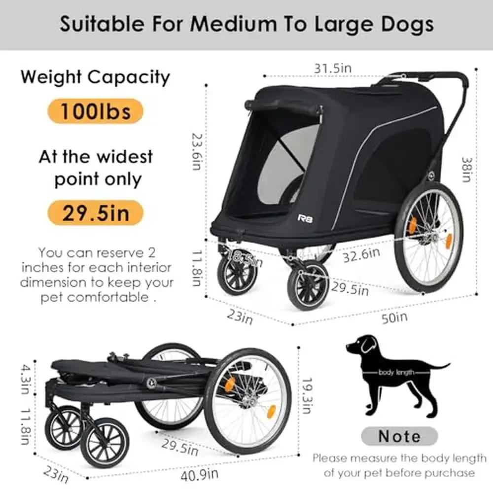 Extra Large Foldable Pet Stroller Dog Stroller Bike Trailer Mobility Challenges Pregnant Disabled Dogs Air Windows Storage Bag