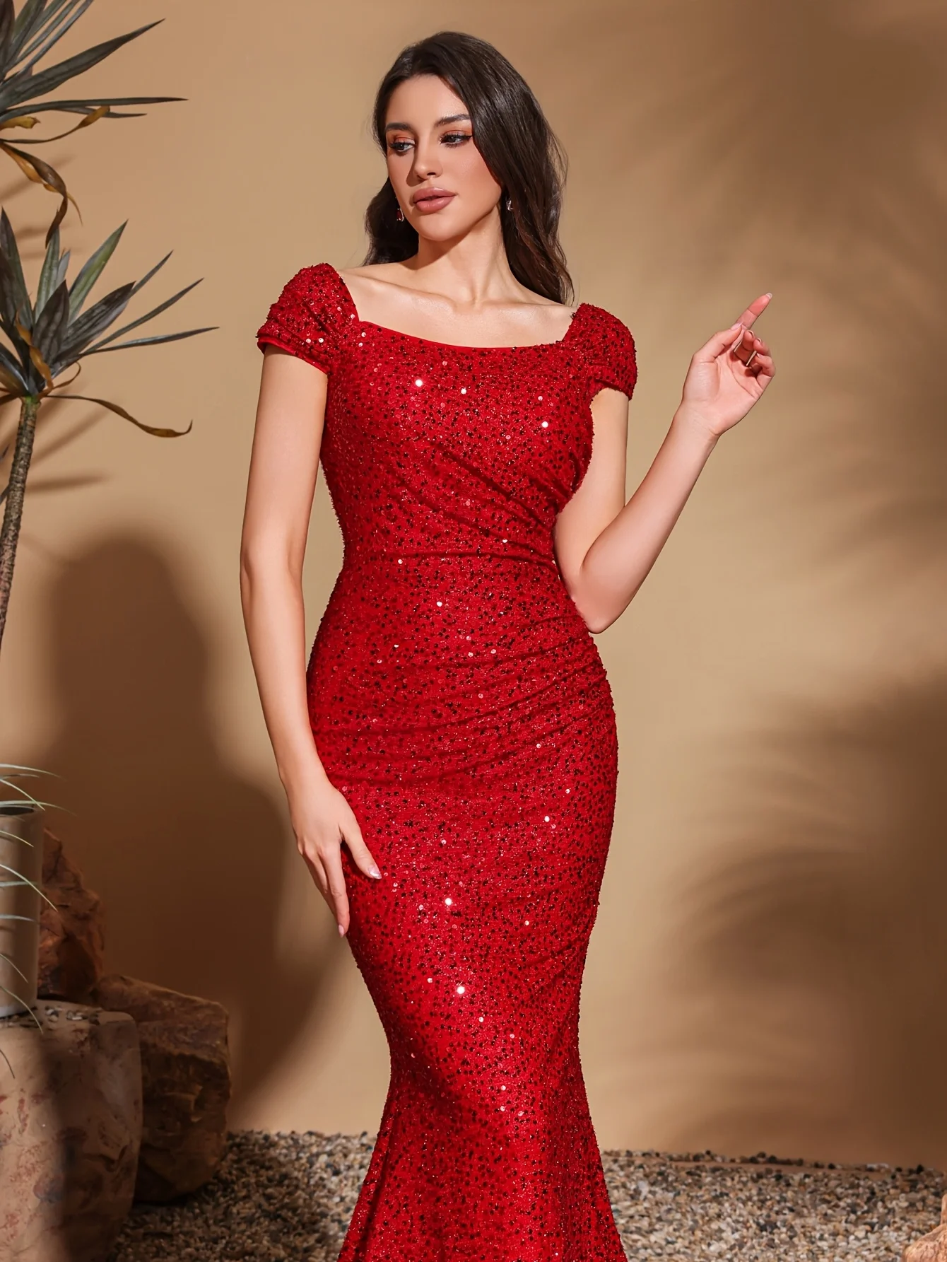 فستان بسيط وأنيق برقبة مربعة ومطرز لحفلات الورك، فستان أنيق وأنيق #6