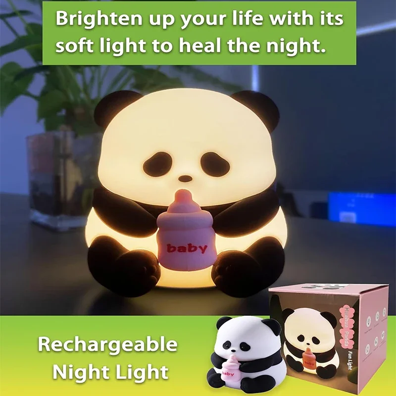 Cute Silicone Panda Night Lights, Rechargeable LED Animal Decor Night Lights Kawaii for Birthday Gifts/Sleep, Christmas Lights