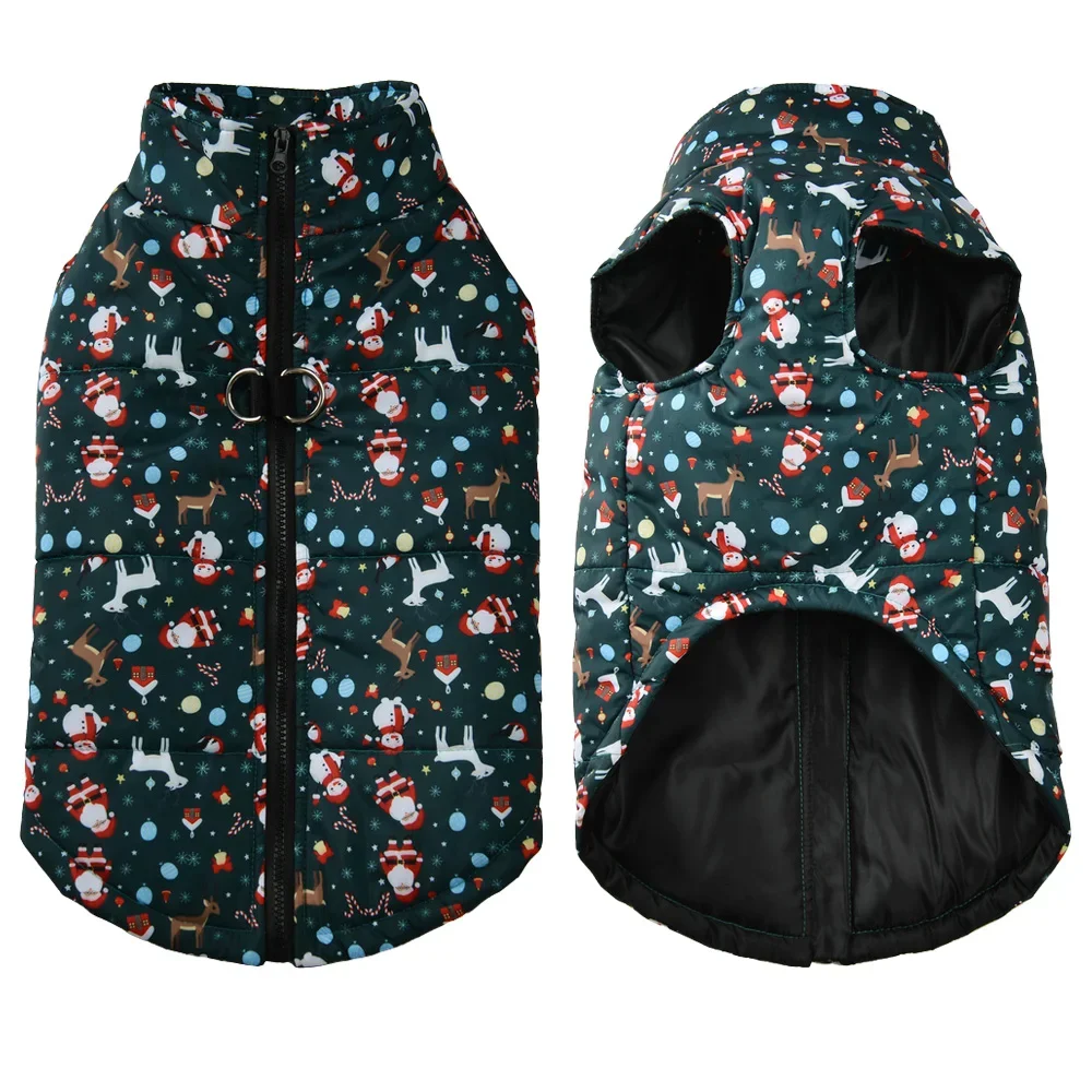 Haustier-Hundemantel für kleine große Hunde, Winter-Weihnachtsdruck, Welpenkleidung mit D-Ring, warmes Katzenkostüm, Golden Retriever-Outfits