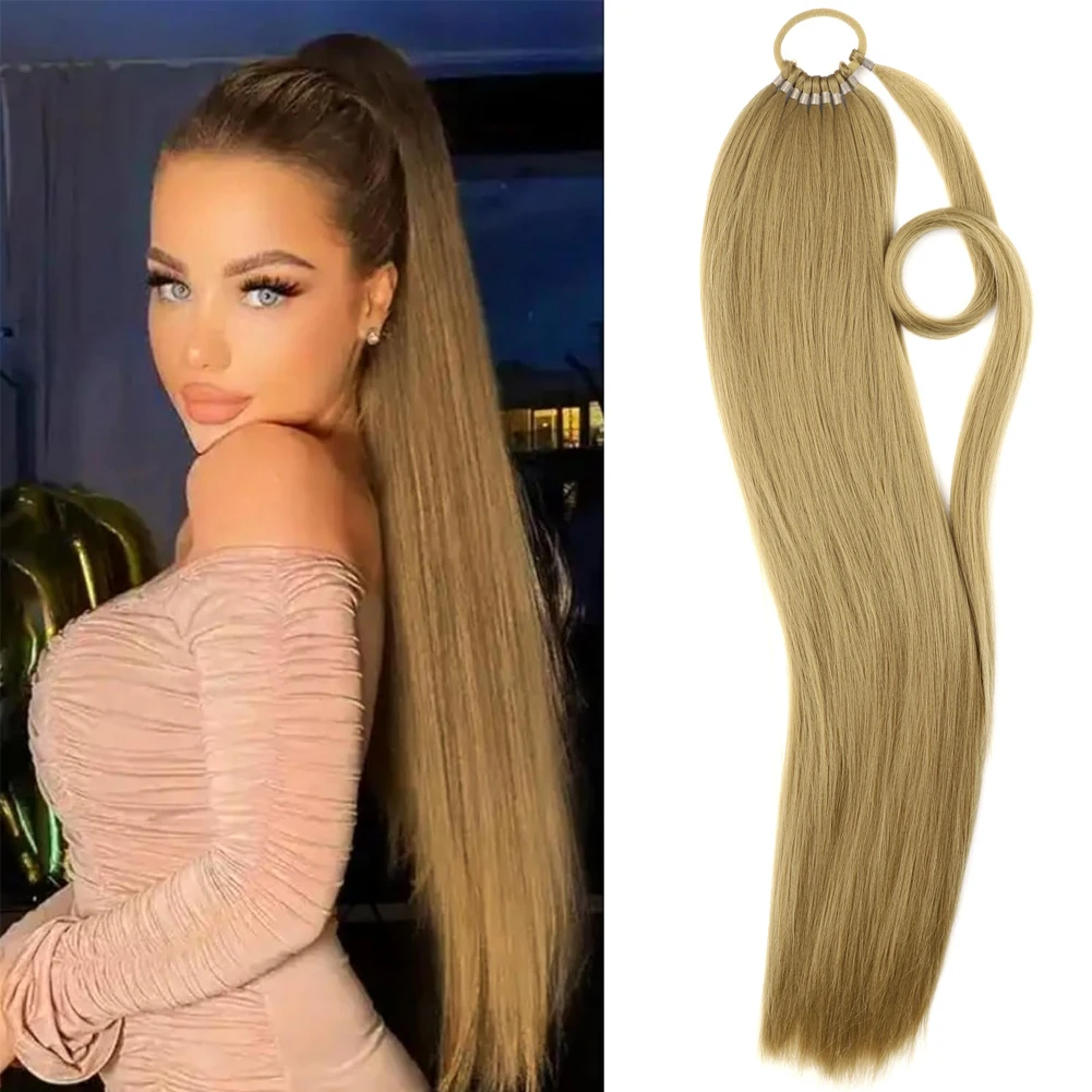 

24-дюймовый длинный хвост, наращивание, обёрнутый вокруг конского хвоста с волосами, синтетические яки, прямые плетения волос, хвост, сделай сам, плетеный