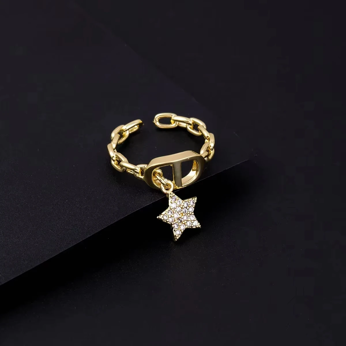 Star Diamond Letter Cd Ring Niche Design Pendant Trendyy Daily Versatile Women's Ring New Open Adjustable Ring image 5