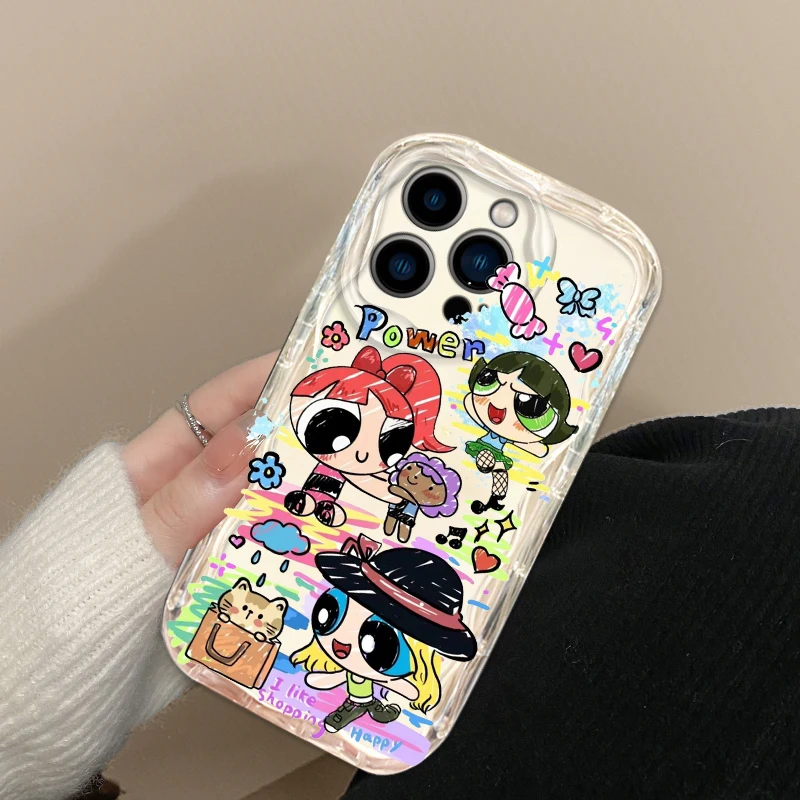 The P-Powerpuff Girls Cute For iPhone 15 14 13 12 11 XS X XR 8 7 6 6S Pro Max Plus Mini Wave Oil Phone Case Soft