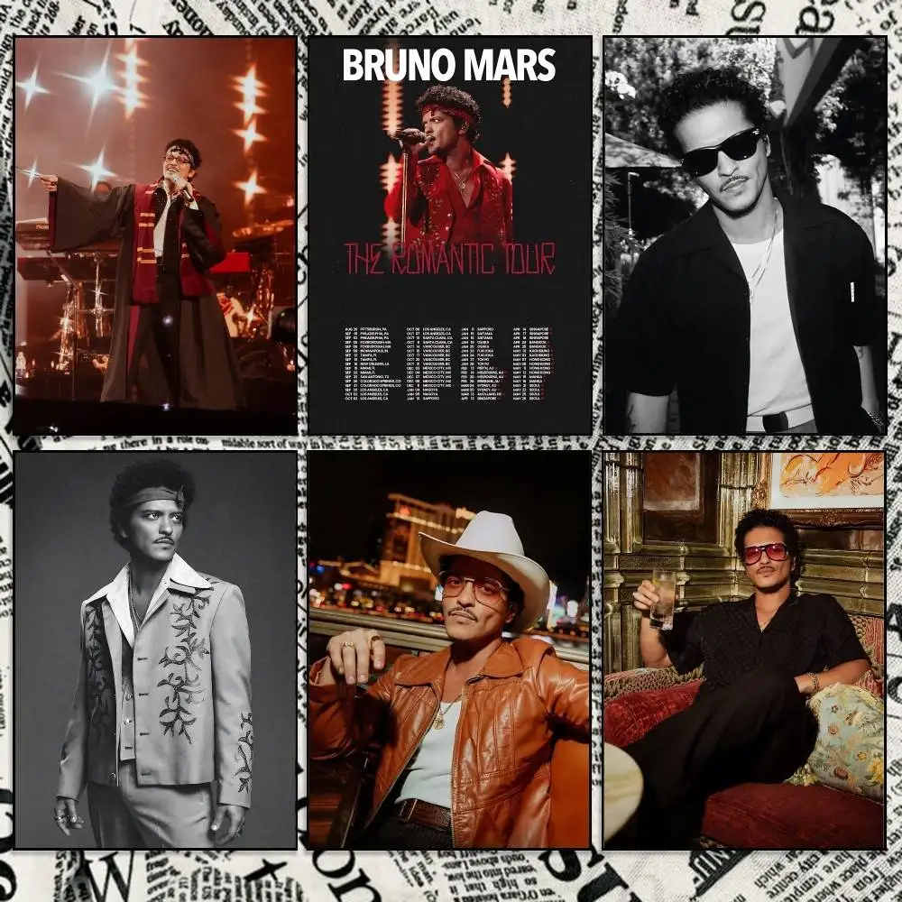 B-Bruno Mars THE R-ROMANTIC TOUR Poster Self-adhesive Waterproof Paper Sticker Coffee House Bar Room Wall Decor