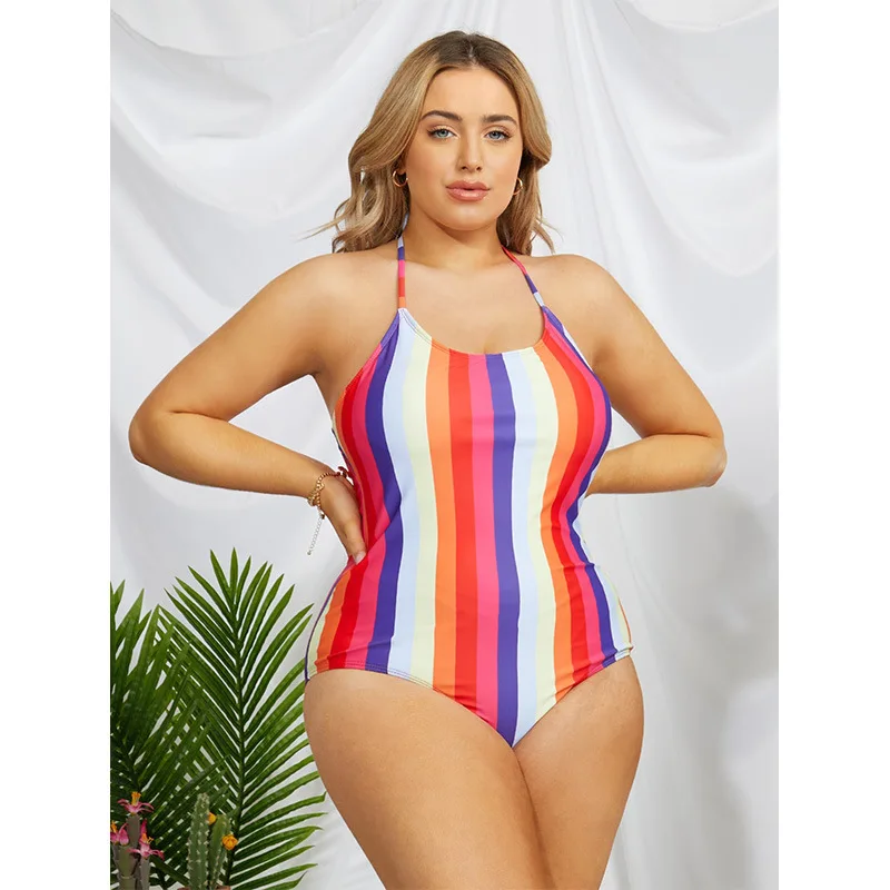 

Красочный цельный купальник больших размеров, женский новый купальник с плотным ремешком и открытой спиной, высококачественный купальник для вечеринки, 2024, летние элегантные повседневные Y2k