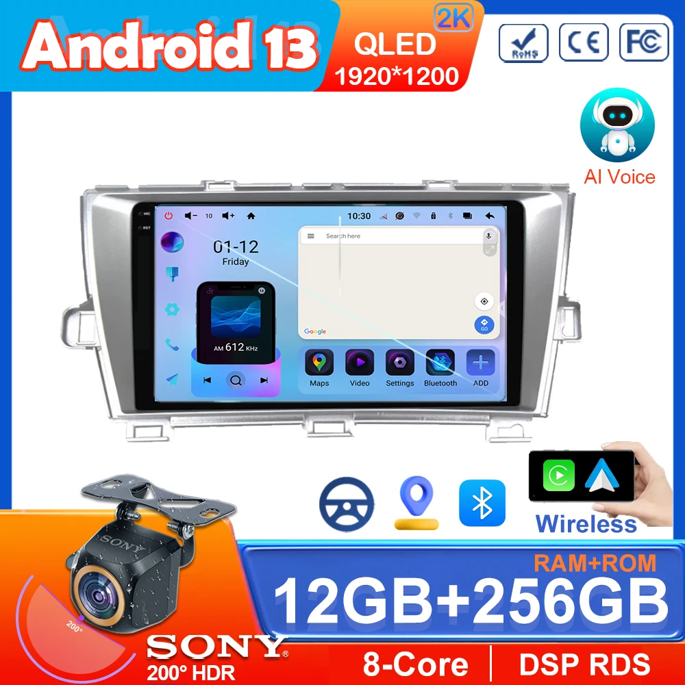 

AI Voice Control Wireless Carplay Android Auto Radio 7862 CPU For Toyota Prius XW30 2009 - 2015 4G Car Multimedia Player GPS RDS