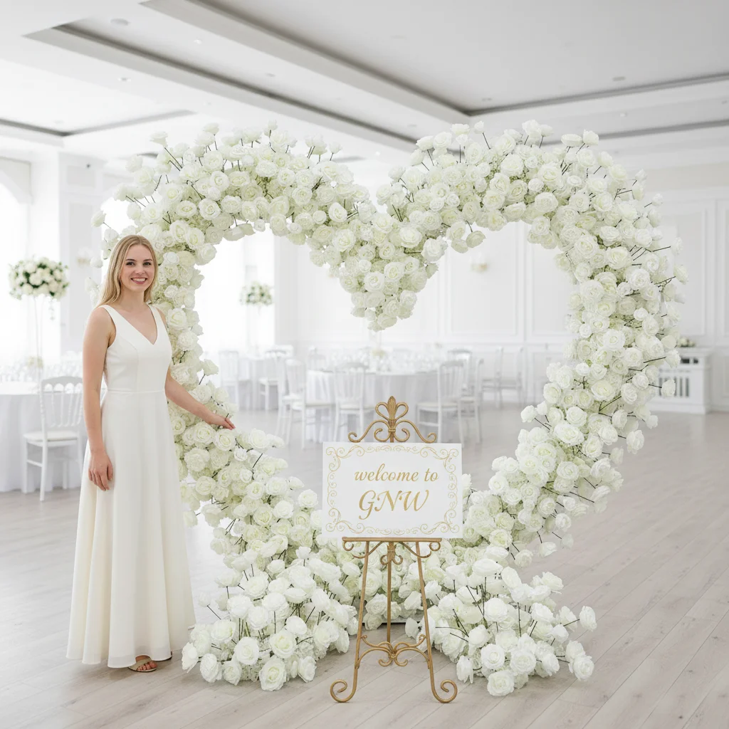 

Heart Sharp Arch Luxury Wedding Background Stage Flower Frame Decoration Bride And Groom Sofa Backdrop Decoration