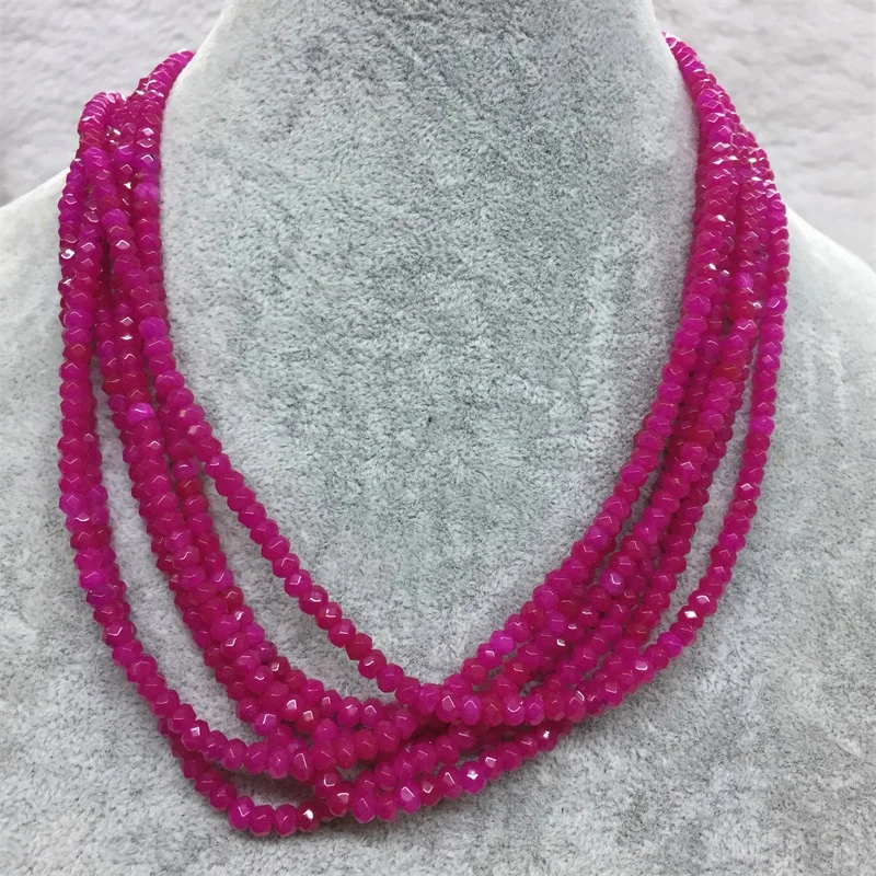 

Purple Red Color Faceted Jade Stone Necklace for Women Natural Bead Chain Choker Collares 3*4MM Abacus Jewelry