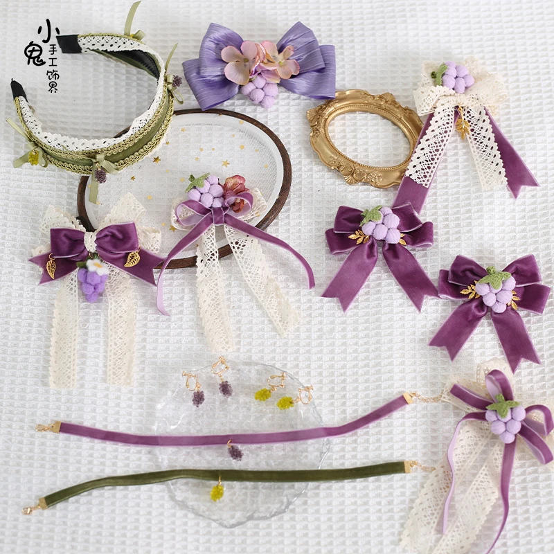 Lolita LaVar Vineyard Bow Headband Lolita Purple Hairpin Flower Ball Bow Brooch