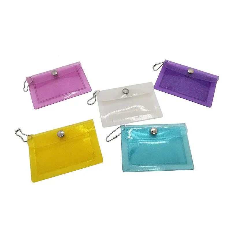 1 Stück Mini-Kartenhalter aus transparentem PVC, Schlüsselanhänger, glitzernde, transparente Münztasche, Geldbörse mit Druckknopfverschluss für Kopfhörer, Schmuck und alltägliche Aufbewahrung. – Detail 4