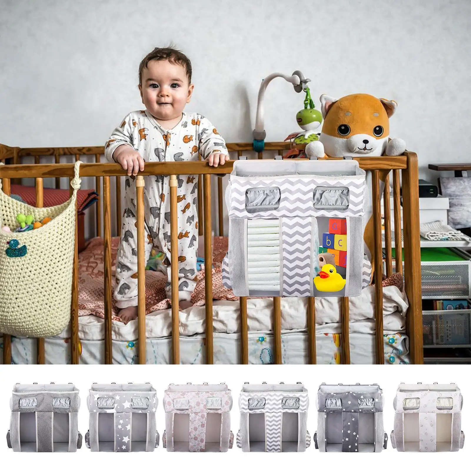 Baby Diaper Organizer for Changing Table Crib Hanging Classified Storage Bag Large Capacity Oxford cloth Baby Bedside accessory