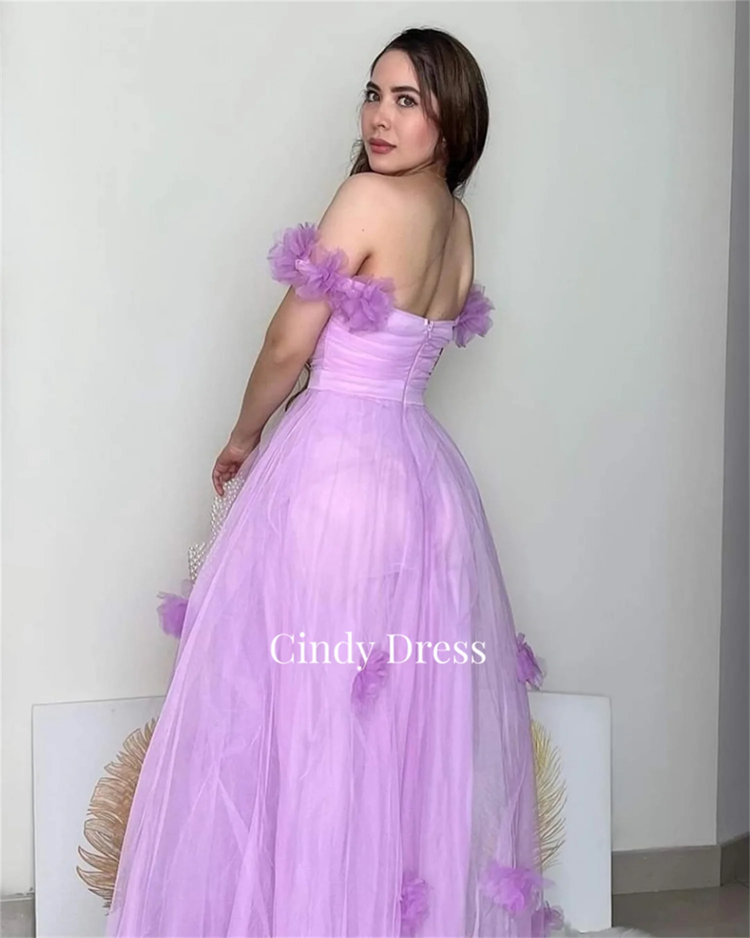 Cindy 3d flores fora dos ombros a linha lavanda roxo gordinho elegante vestidos de festa mulher noite gala baile de formatura vestido de casamento