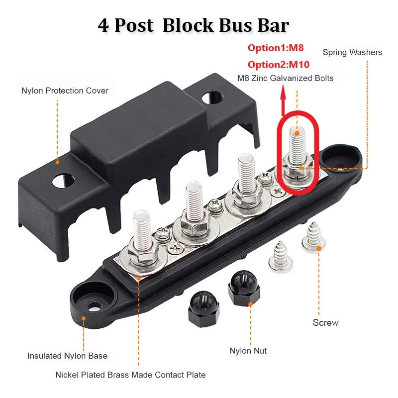 4 Studs 3 way Junction Block 250A 12 48V Bus Bar 3/8\