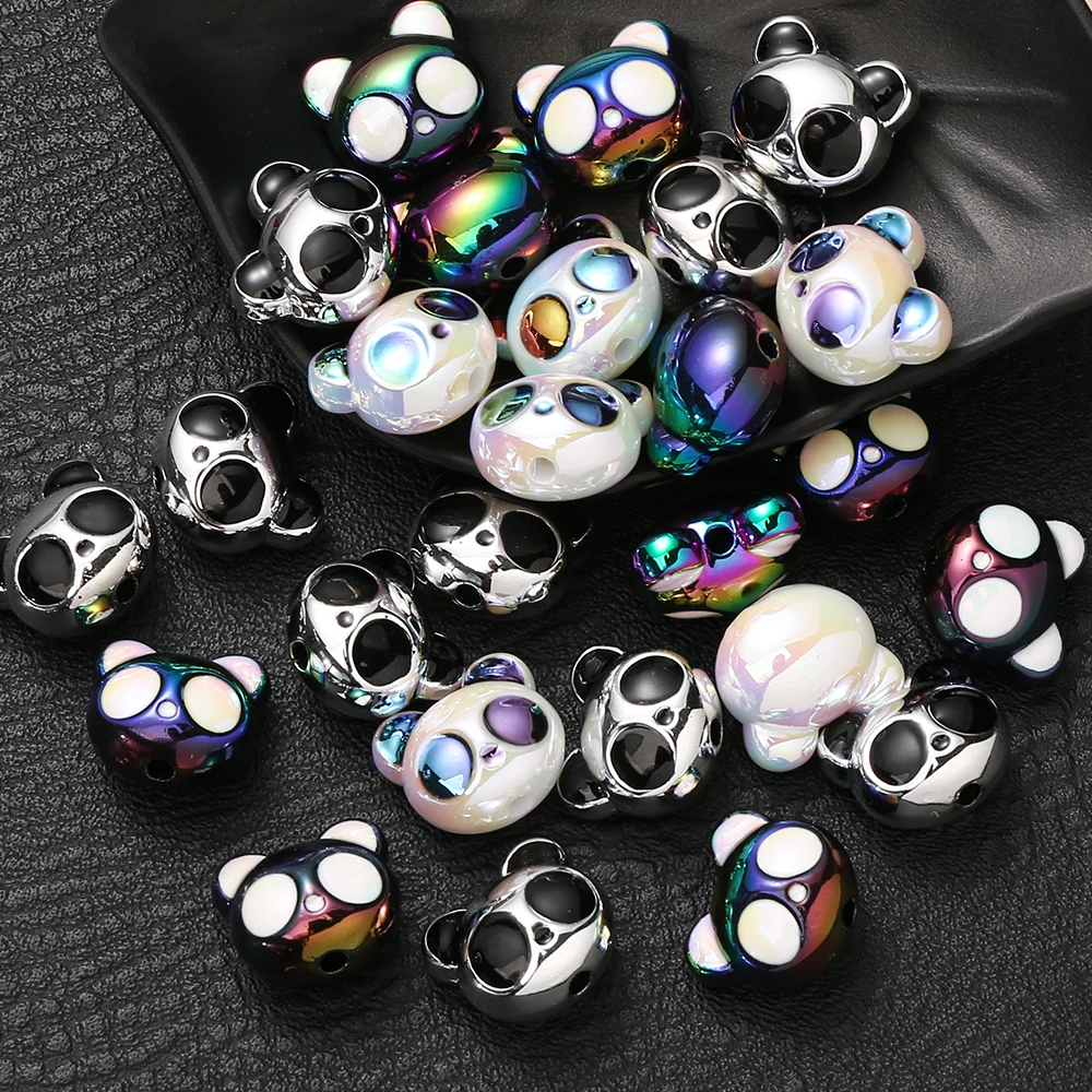 5 Stück 17x19mm Niedliche Panda-Acrylperlen Aurora Regenbogenbeschichtet Vertikal Gebohrt Lose Abstandsperlen für Schmuckzubehör DIY-Bastelarbeiten – Detail 4