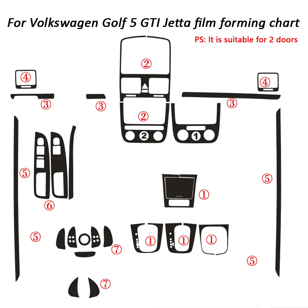 For VW Golf 5 GTI MK5 jetta Interior Central Control Panel Door Handle Carbon Fiber Stickers Decals Car styling Accessorie