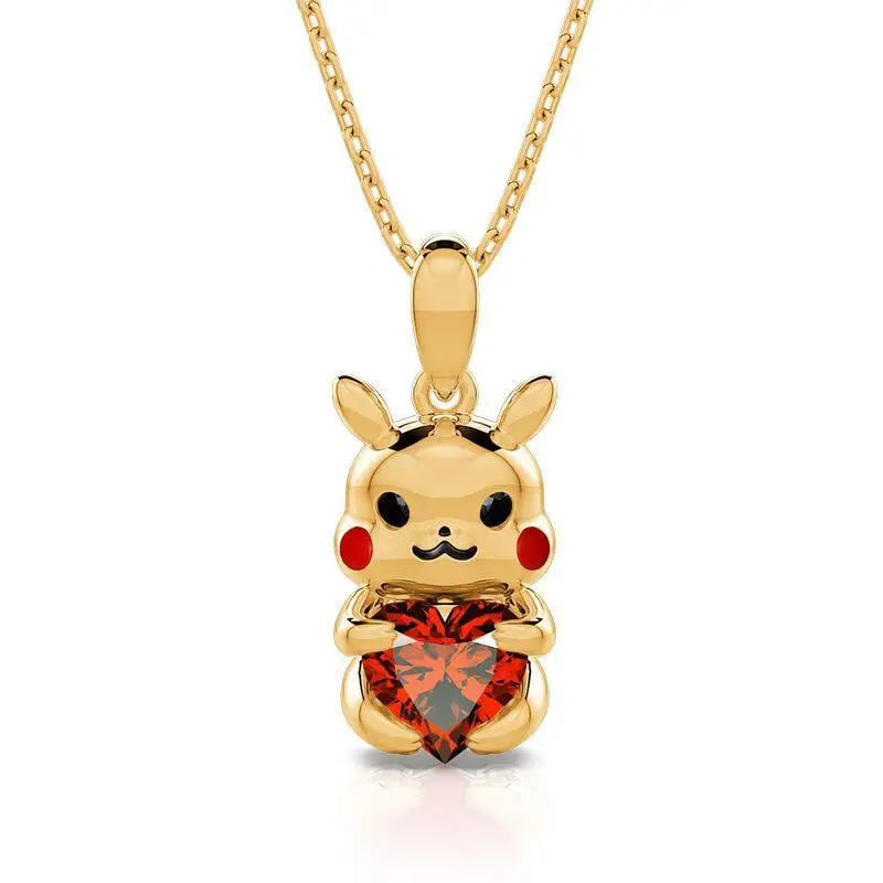 New Pokemon Series Kawaii Pikachu Necklace Creative Yellow Gold Cute Pika LoveStone Earring for Girlfriends Couple Birthday Gift