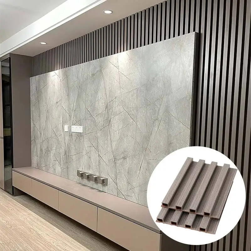 2026 Modern Waterproof 3D Fluted WPC Wall Panel Acoustic Wood Veneer Cladding Interior Decorative Slat Board Hotel TV Background