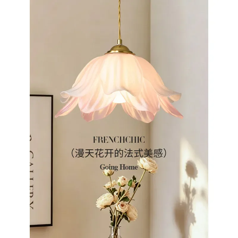 French Cream Style 3D Petal Chandelier Full Spectrum Eye Care Light Warm Artistic Pendant Lamp for Restaurant Living Room