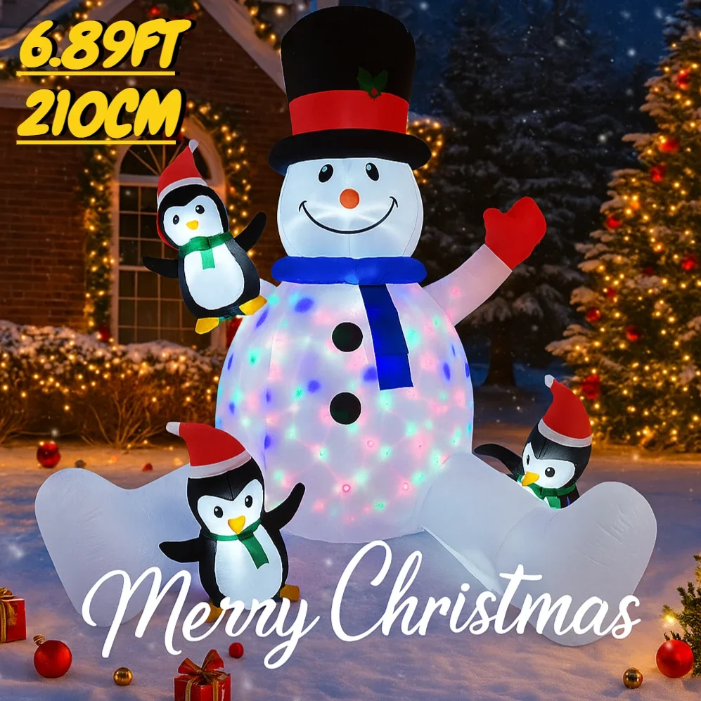 

6.89FT Inflatable Toy LED Lights Snowman Penguins Xmas Decorations for Yard Christmas Supplie Home Ornament Festive Holiday Gift
