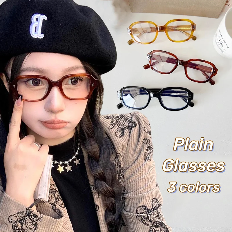 

Retro Blue Light Blocking Plain Eyeglass Square Oval Frame Women Computer Glasses Vintage Fashion Female Eye Protection Eyewear