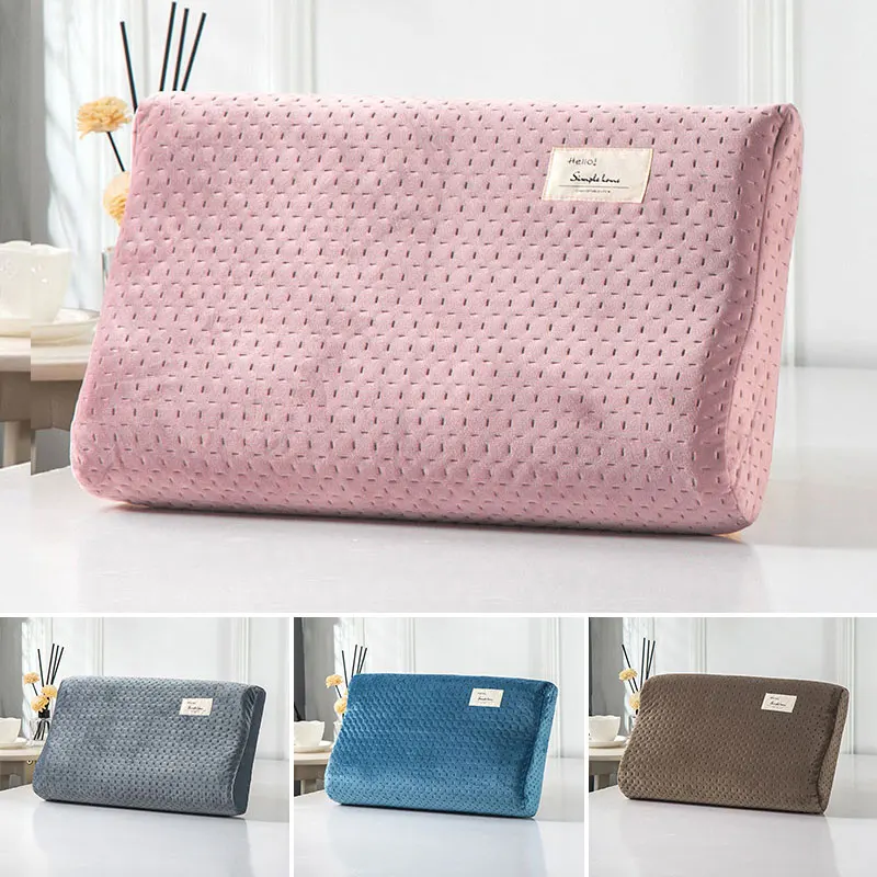 Waterproof Pillow Cover Rebound Quilted Latex Silky Velvet Rubber Pillowcase Solid Color Memory Foam Contour Protector Zippered