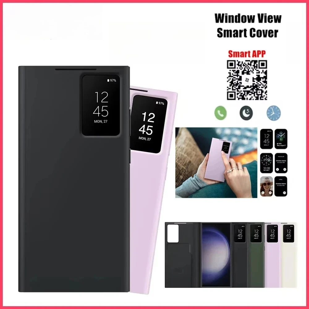 

Кожаный чехол Busine для оригинального Samsung Galaxy S25 S24 S23 S22Ultra S25Edge A55 A56 Smart Viewing Window Flip-free Answer Calls